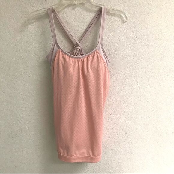 Athleta Mesh Energize pink crisscross layered tank top XS - Picture 2 of 8